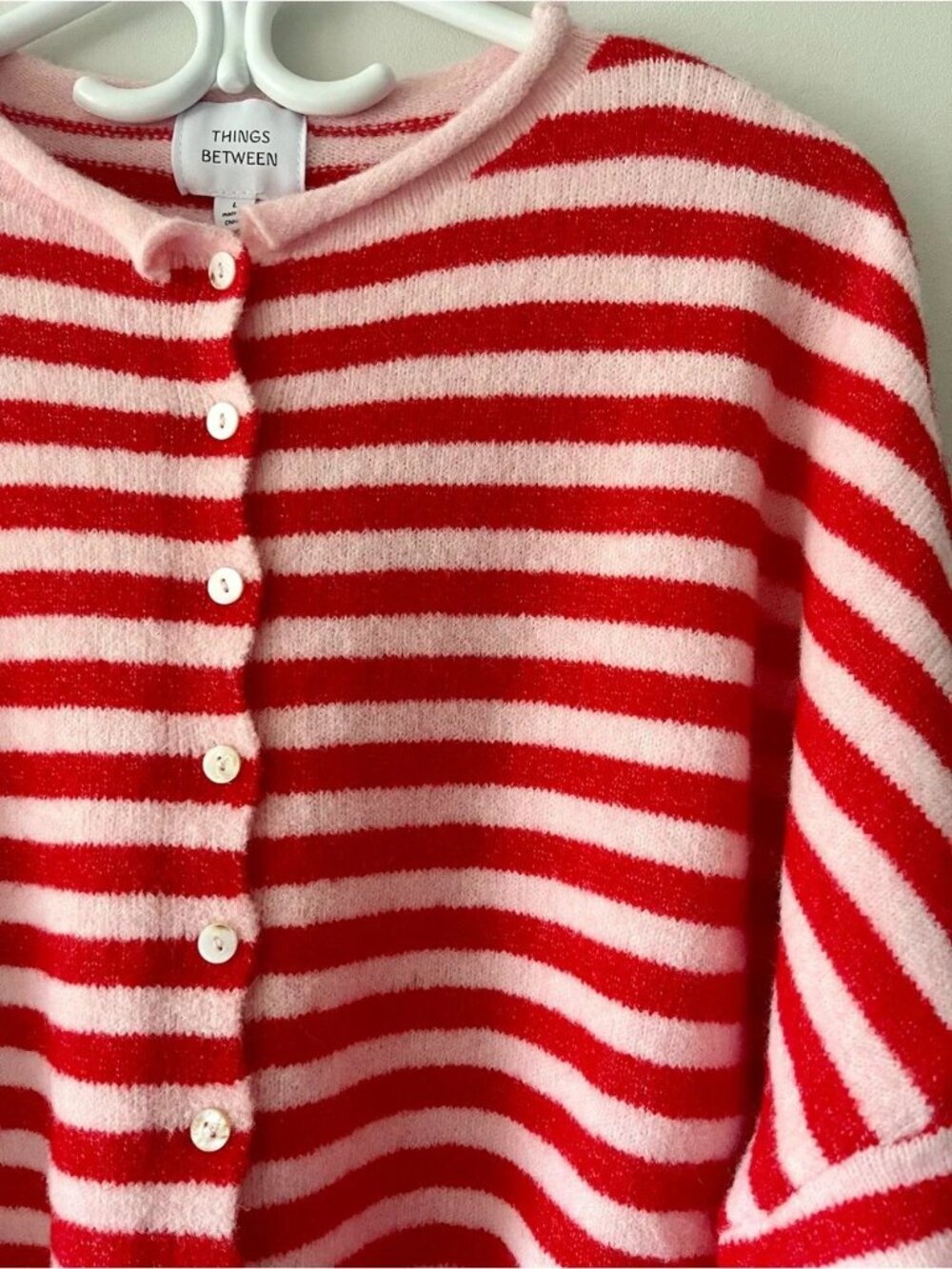 Things Between Striped Piper Cardigan Candy Red & Pink NEW WITH TAG - Picture 3 of 8